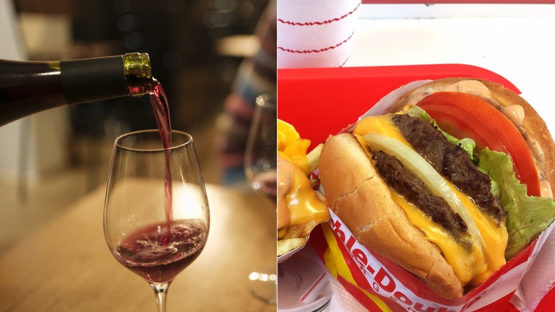 Red wine and In-N-Out split image