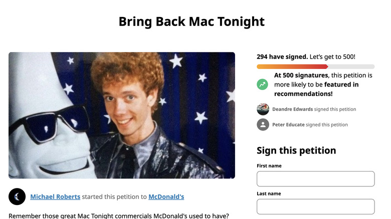 Change.org Mac Tonight petition 