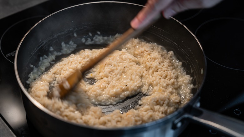 Risotto being stirred on stove