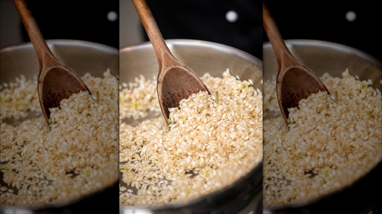 Toasting rice while making risotto