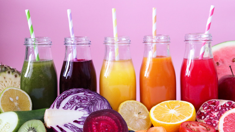 Colorful fruit juices with fruit