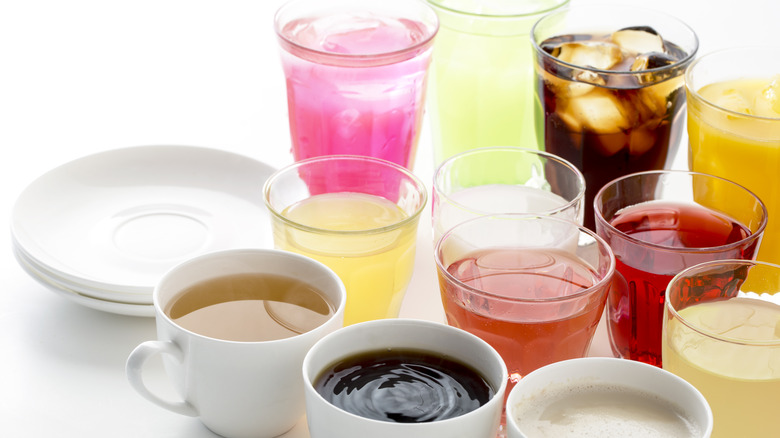 variety of drinks in cups