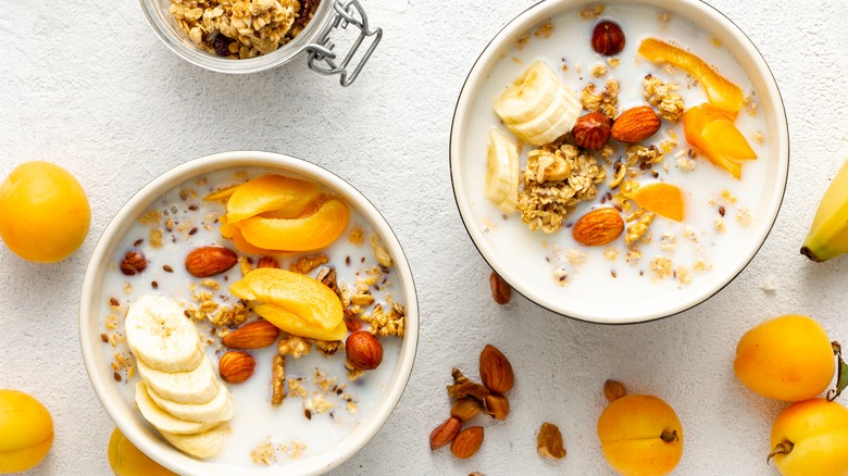 bowls of cereal with fruit 