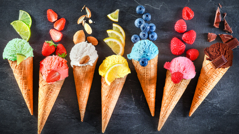 ice cream cones and fruit