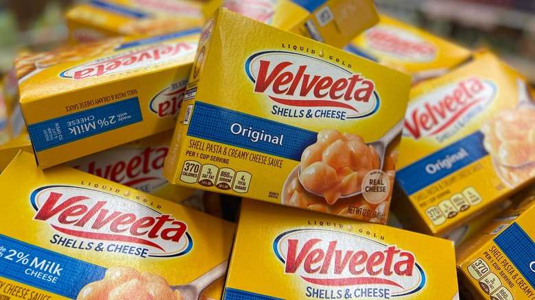 boxes of Velveeta Shells and Cheese