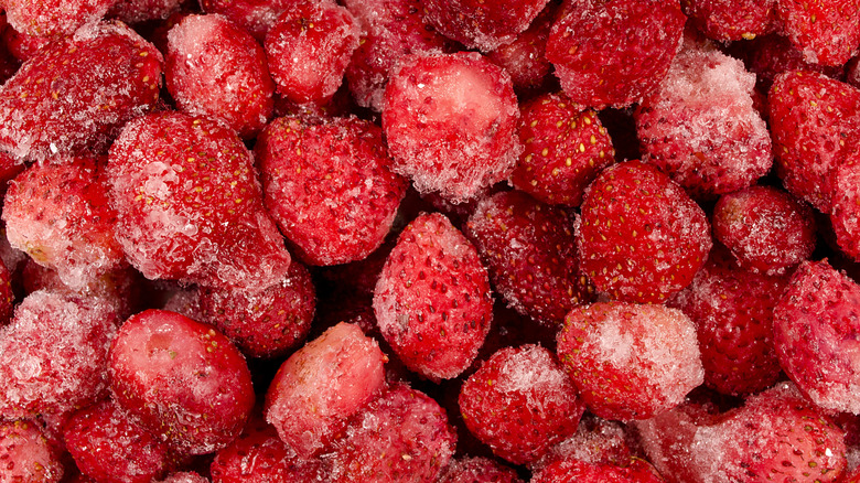 Close-up of frozen strawberries