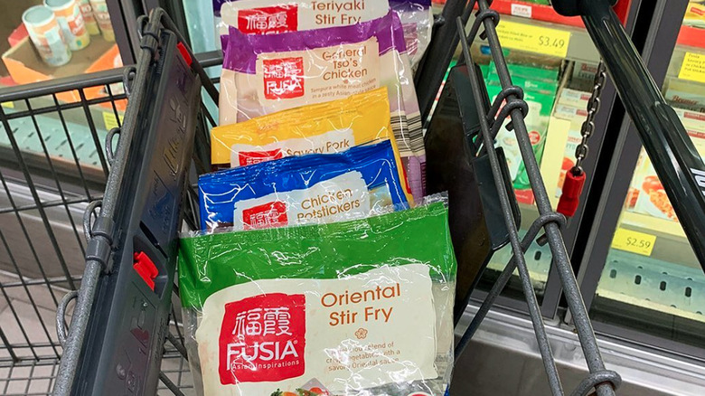 Row of frozen Fusia products in shopping cart