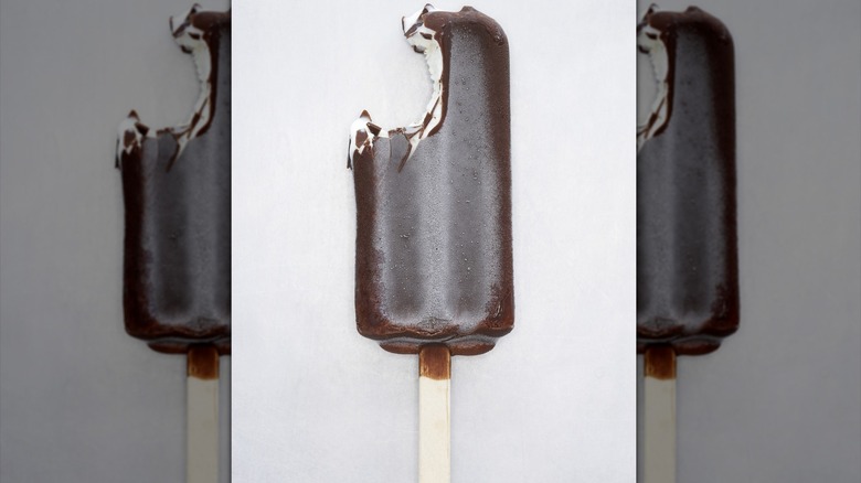 Ice cream popsicle with bite