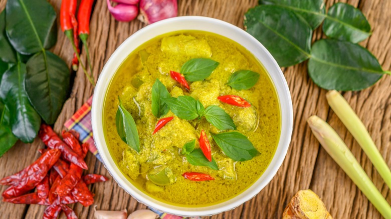 Thai curry with makrut lime leaves