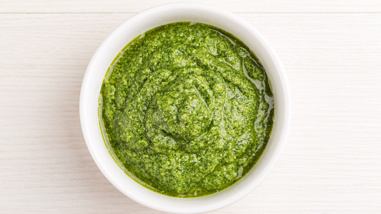 bowl of basil pesto