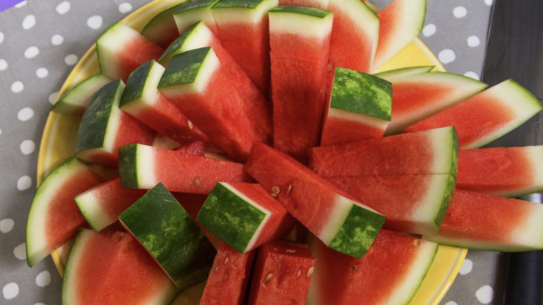 Watermelon cut into sticks