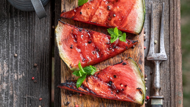 Grilled watermelon pieces