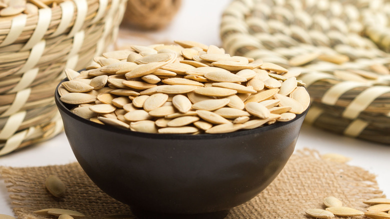 Dry watermelon seeds in bowl