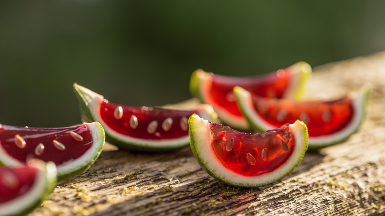 Watermelon jelly in lime rinds