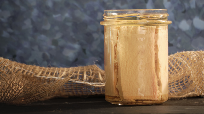 oil-packed tuna in a jar