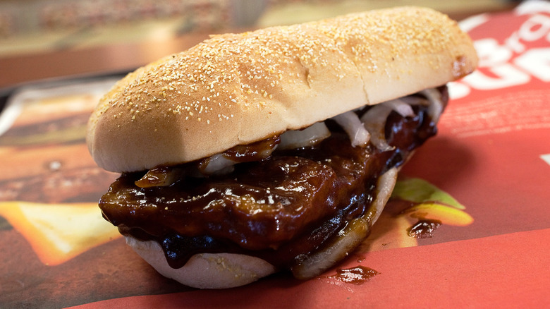 McRib dripping sauce on paper