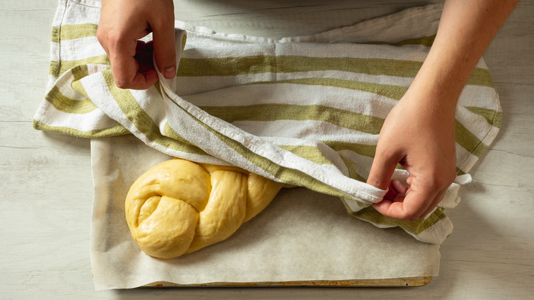 Challah proofing on tray