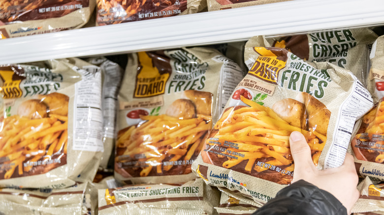 Frozen fries in a bag at the store