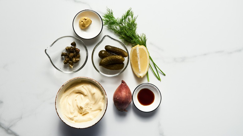 salad dressing ingredients in bowls