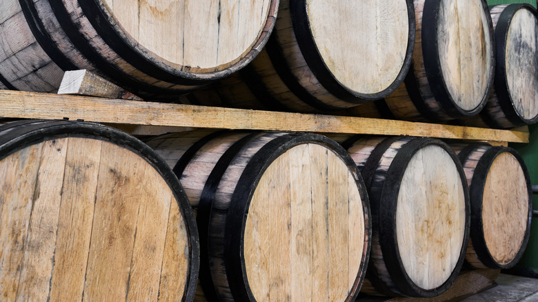 Barrels with tequila for maturation