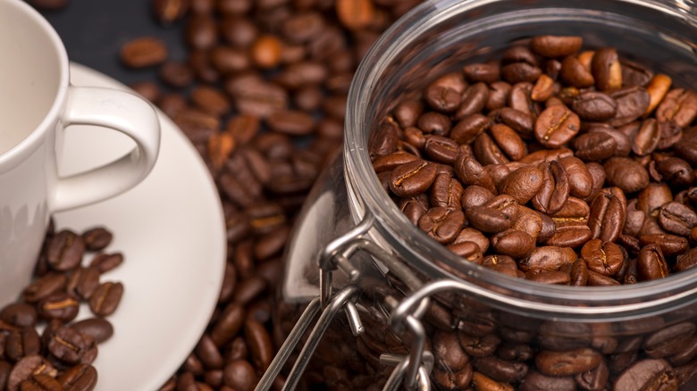 Coffee beans in mason jar