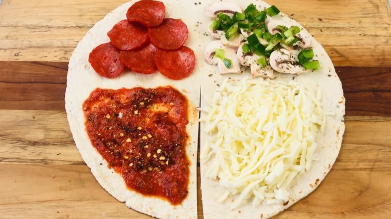 flour tortilla with pizza toppings