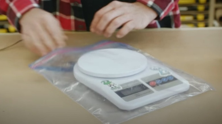 weighing scales in plastic sandwich bag