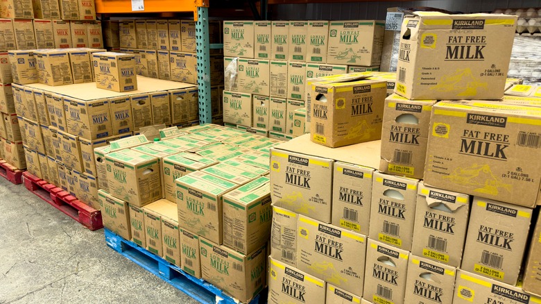 Boxes of milk sold at Costco