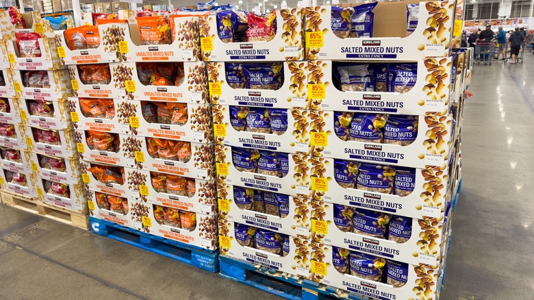 Boxes of packaged nuts in Costco