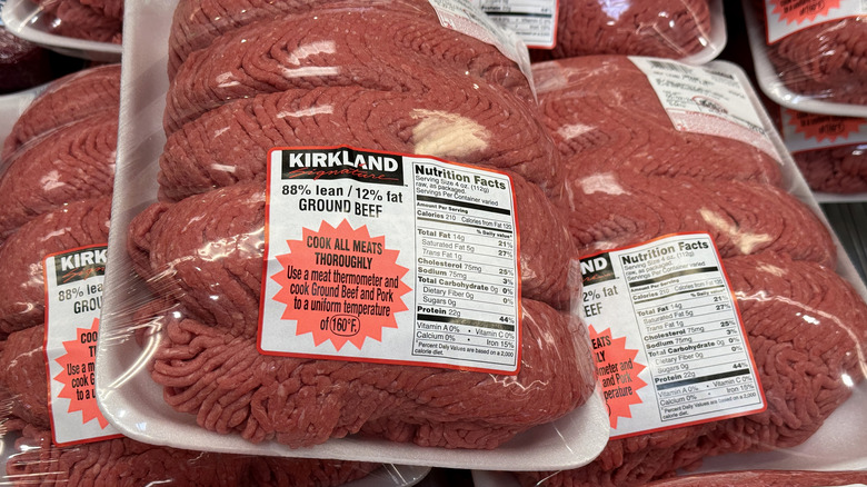 Packets of Kirkland Signature ground beef at Costco