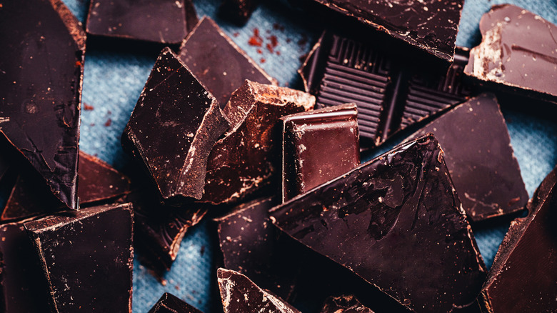 broken up pieces of dark chocolate