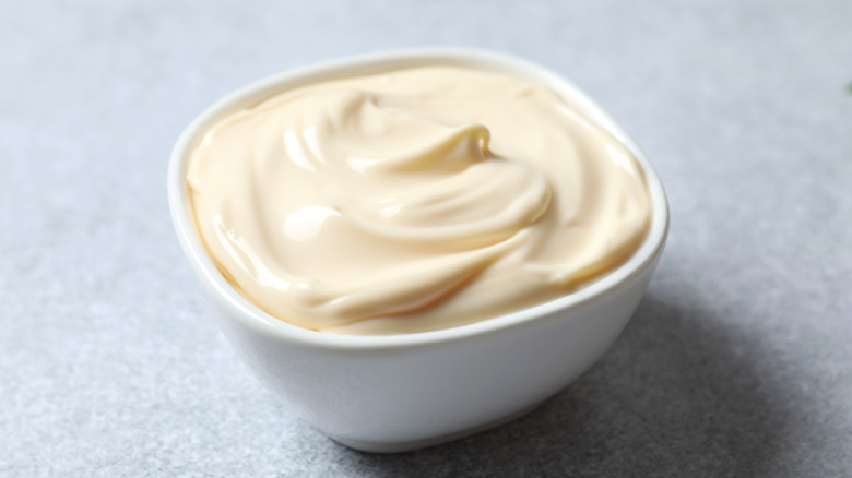 White bowl of mayo