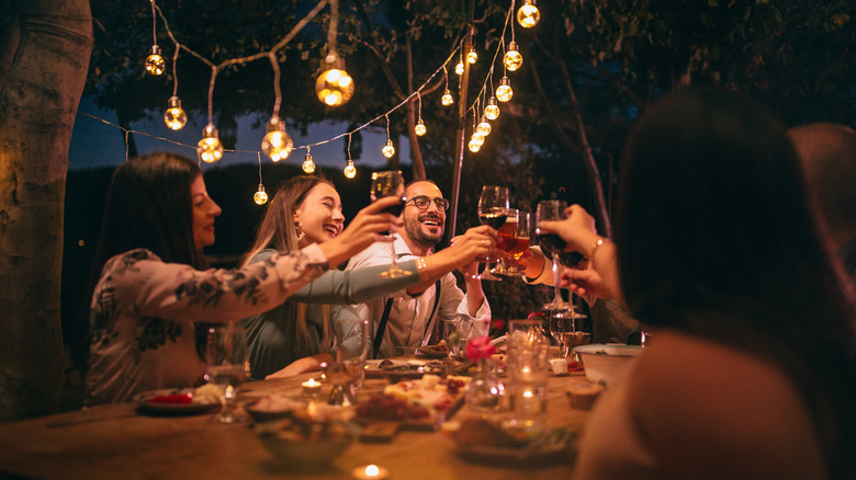 Friends cheers at dinner