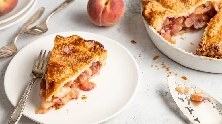 Peach pie slice on plate