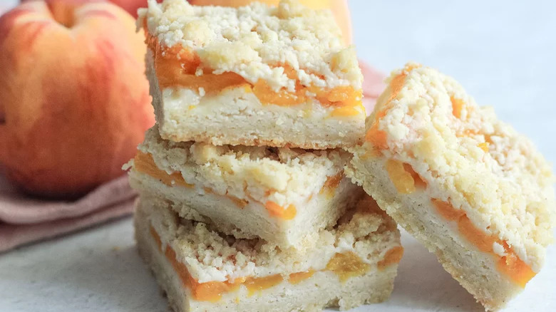 Stacked peach crumble bars