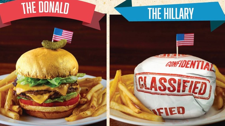 Promotional photo of The Donald and The Hillary burgers
