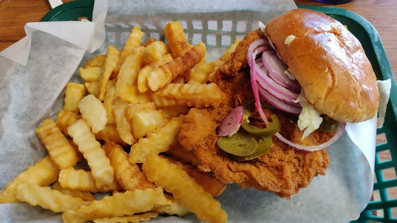 steer-in tenderloin sandwich with fries