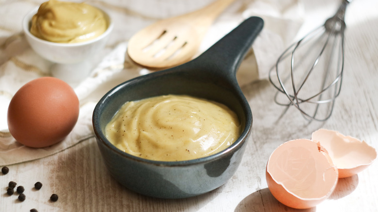 deviled egg prep with mustard