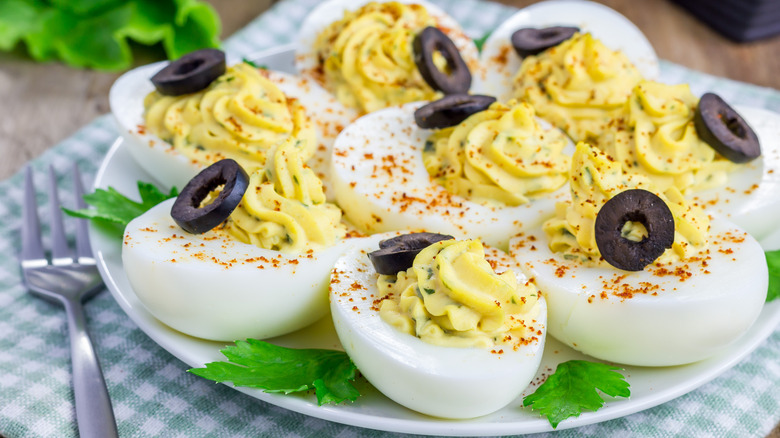 deviled eggs with olives