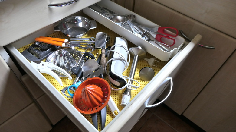 drawer of kitchen utensils