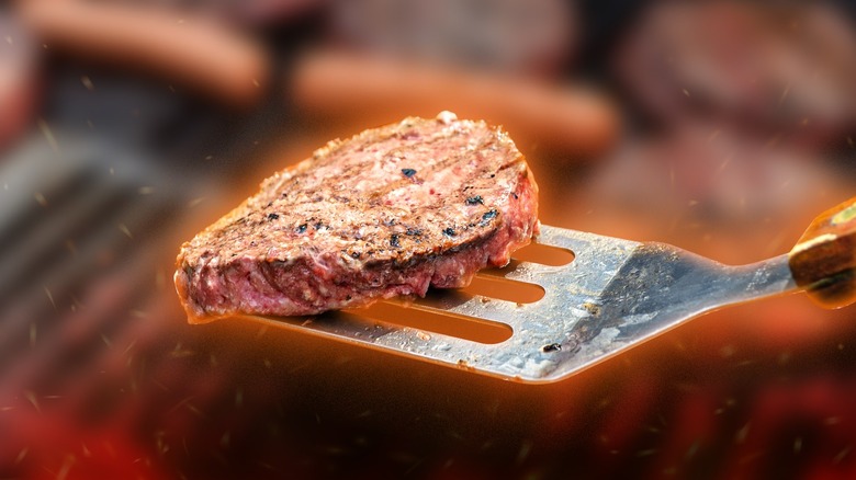 hamburger on spatula