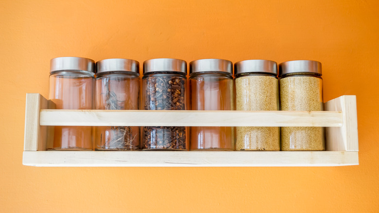 various spices on shelf