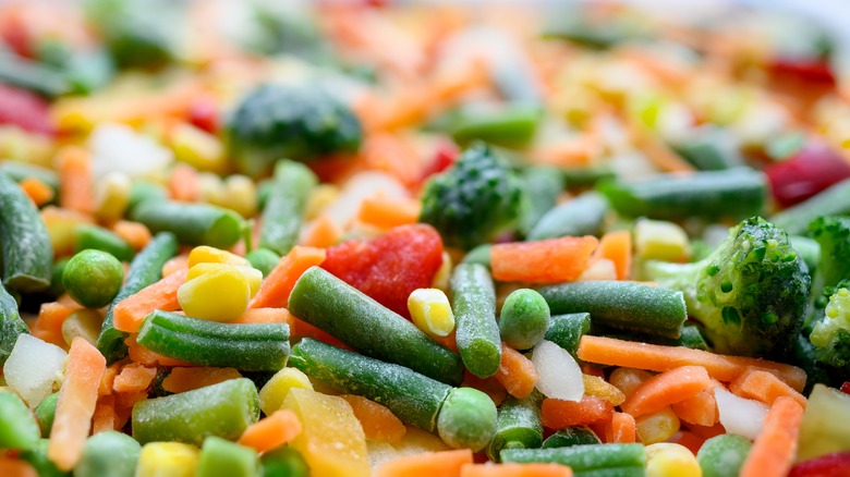 close up of frozen mixed vegetables