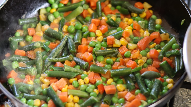 sauteing frozen vegetables in pan