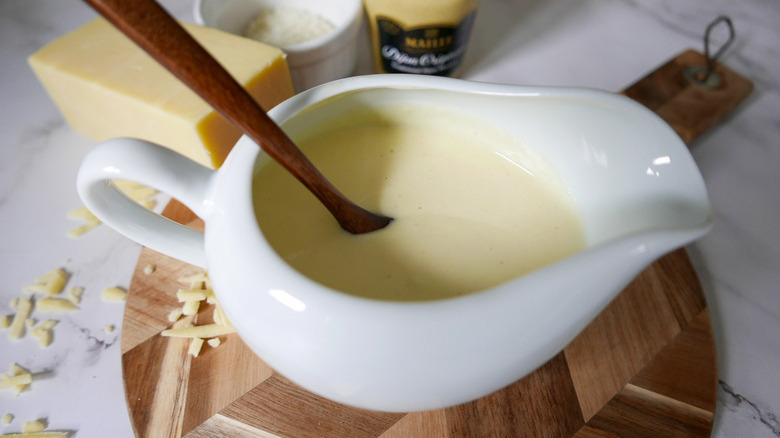 jug of homemade cheese sauce