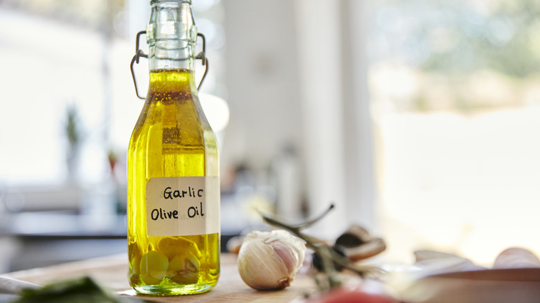 bottle of garlic olive oil