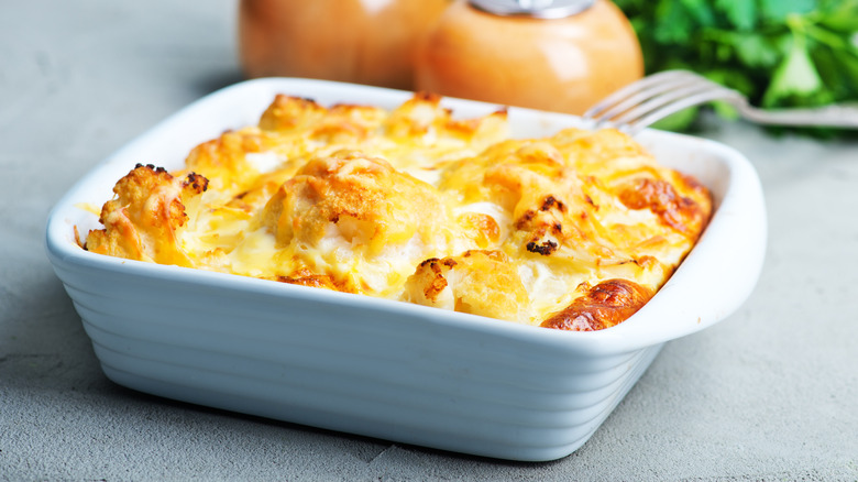 cauliflower cheese in baking dish