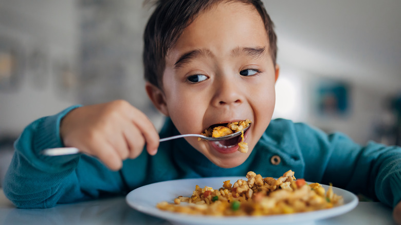 boy eating food from plate