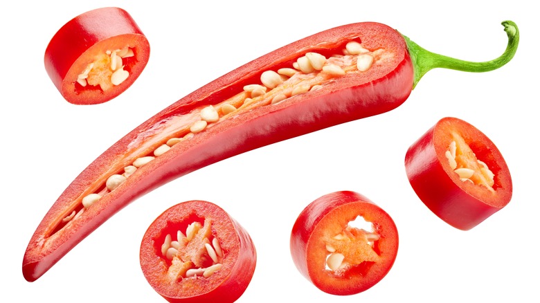 sliced chili with seeds