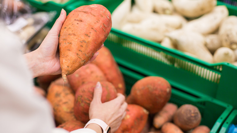 sweet potatoes at supermarket